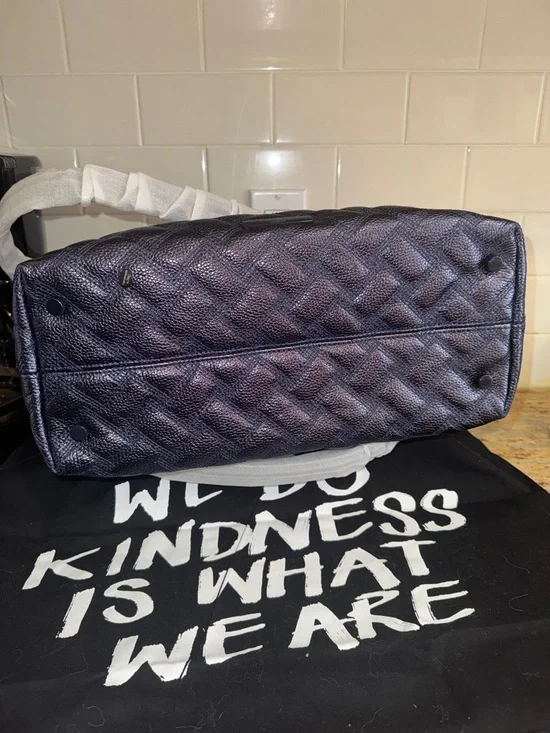 Kurt Geiger Metallic Deep Navy Quilted Tote with Chain-Trim Straps - Picture 11 of 15